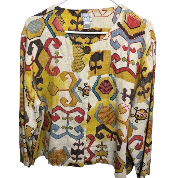 Chico's Multicolor Abstract 100% Linen Jacket Size 3 XL/16 - Picture 2 of 9